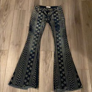 Free People Printed Flare Jeans